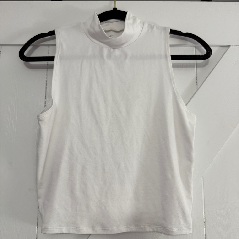 Hollister White Sleeveless Mock Neck Tank Top